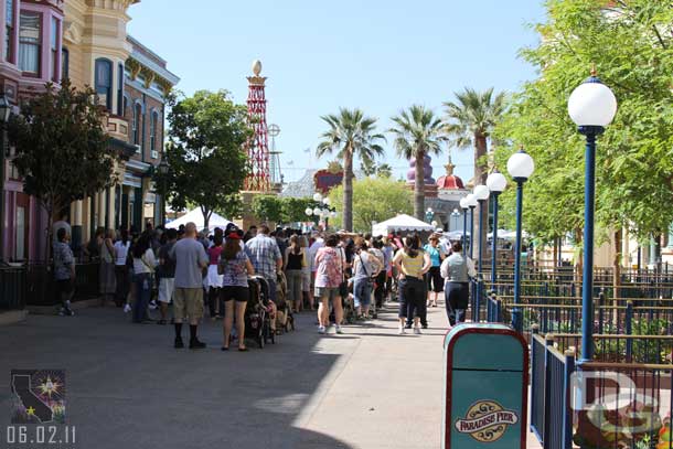 Waiting for the 10am rope drop to head for Toy Story.