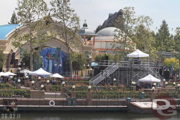 Now some Fun Wheel shots.  Here you can see the riser and some of the stage for the Mermaid opening later today.