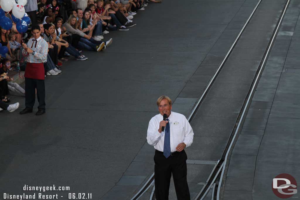 John Addis, senior show director for the Soundsational Parade came out to say a few words.