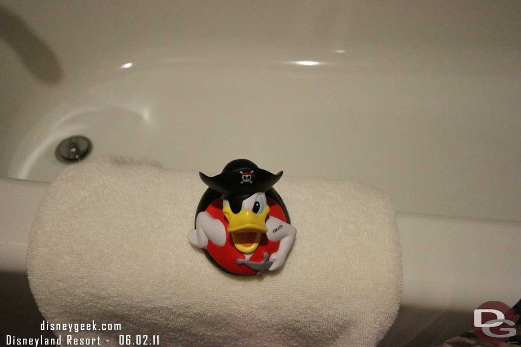 Donald hanging out by the tub.