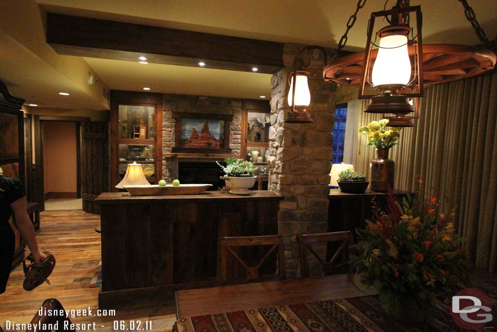 The dining room in the foreground and living room in the background.