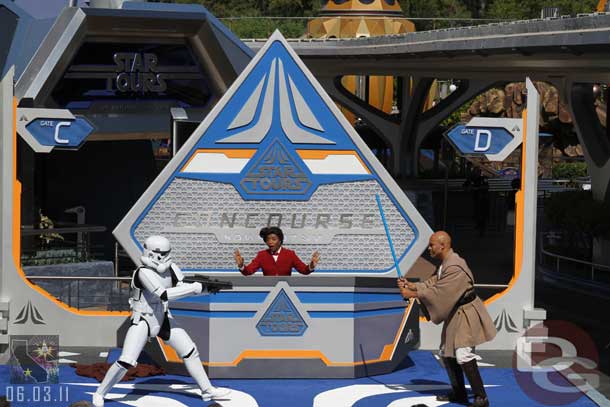 In case you did not watch the webcast or my video the gist is there is only one seat left on the next Star Tours flight so a battle ensues.