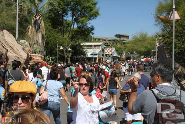 It went all the way through the attraction queue then out to some of the tiers of the World of Color viewing area.  Again anyone wait in this?  How long was it?
