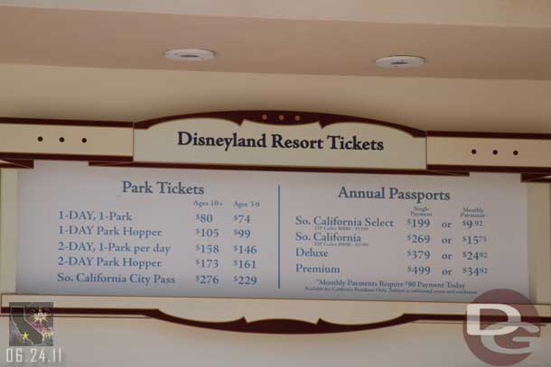 Since my last visit to the parks prices have gone up to get in.  Here are the current prices.