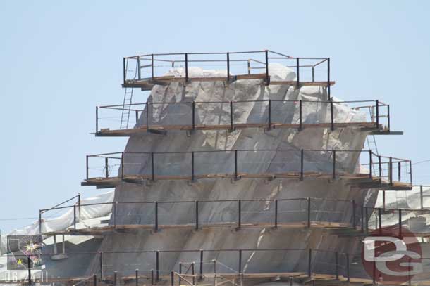 A pan across the tail fins starting with the one on the left when looking at them from the Blue Sky Cellar