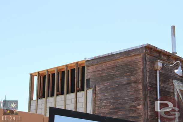 The cinder block wall backstage is being covered to blend in with the Wharf look.  This will be the right hand wall as you enter Cars Land from the Wharf.