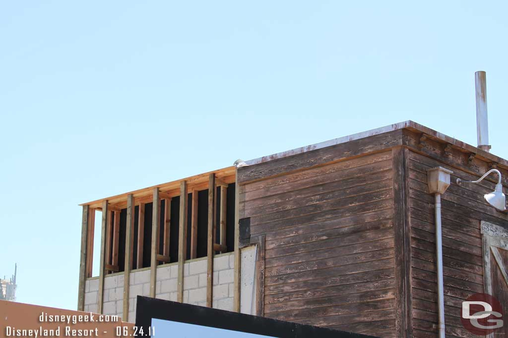 The cinder block wall backstage is being covered to blend in with the Wharf look.  This will be the right hand wall as you enter Cars Land from the Wharf.