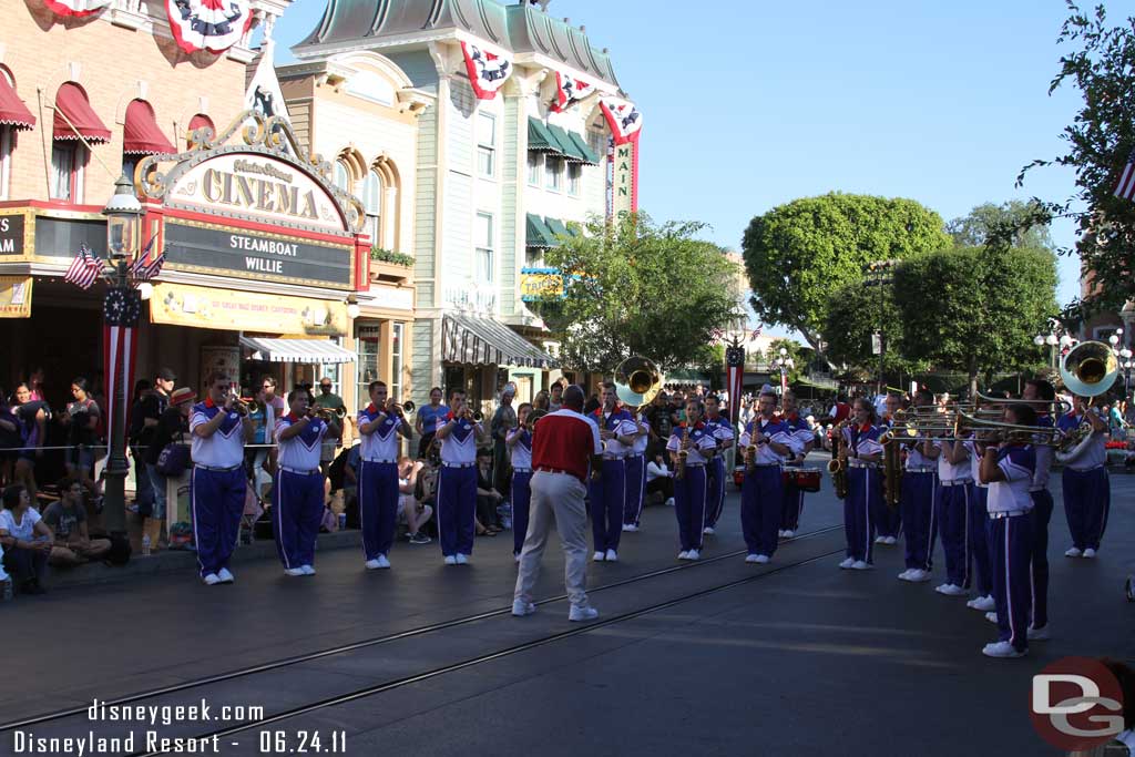 The All American College Band performing on the parade route.