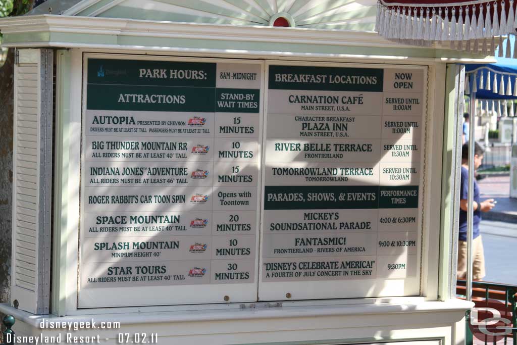 The wait times around 9:15am