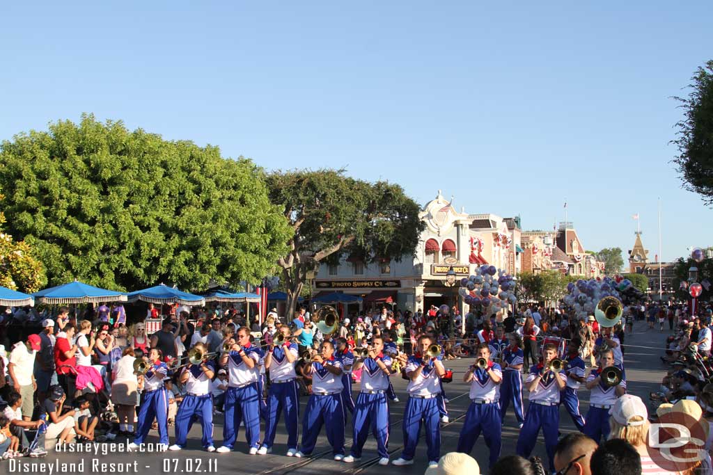 The band coming up the street during the pre-parade at 6:00pm