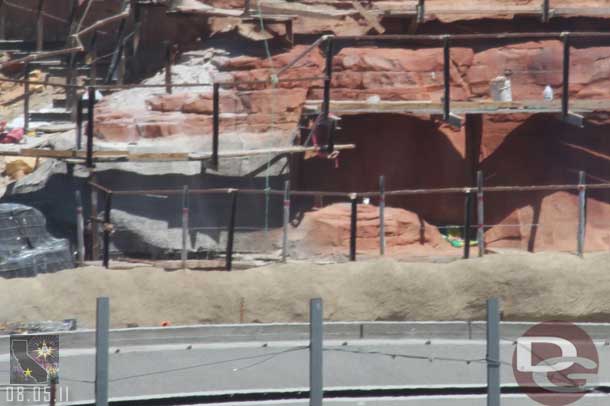 A closer look at where the rock work comes up to the ride track.