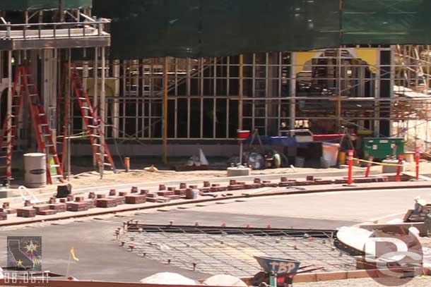 A closer look you can see the rebar for the concrete work around the fountain.  As well as the bricks near the red car track. 