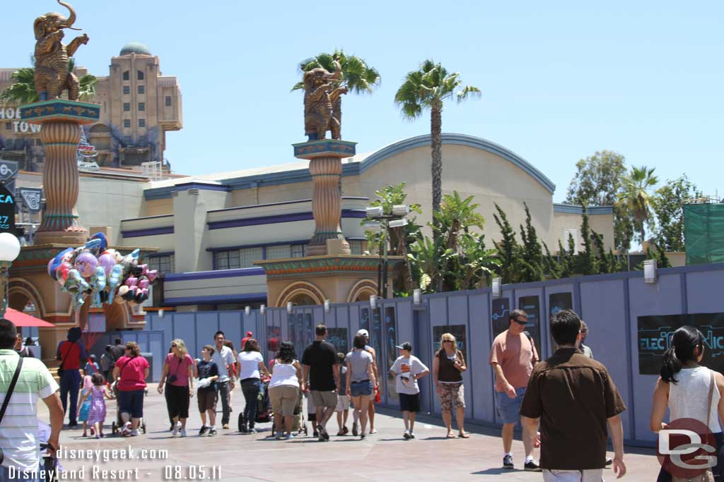 To the left the walls have been pushed out and extended all the way to the Disney Junior entrance while they work on the Red Car track in that area.