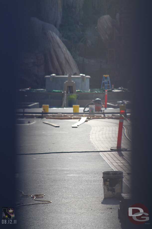 A quick peek through a crack in the fence at the Red Car work around the Carthay.  It is looking nearly complete.