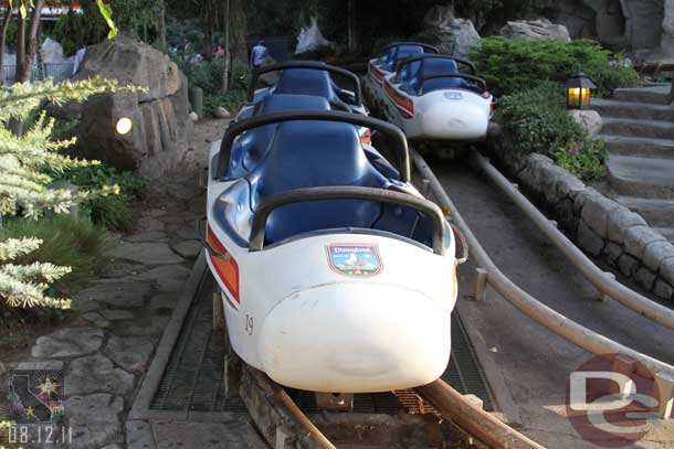 The Matterhorn is still down as they work on the track.  Guessing the new cars are not coming this round since the old ones are still on the track.