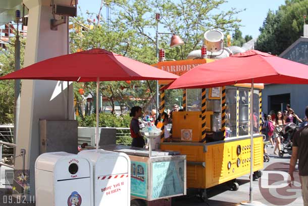 The popcorn cart looks like it has been moved slightly.