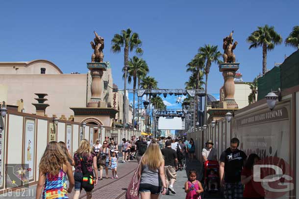 A long straight shot into the Backlot.  The walls extend down to Disney Junior now.