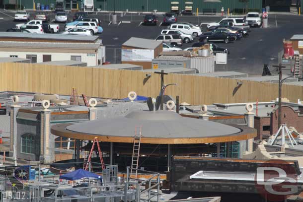 The wall around the Flying Tires is up.  On the wall are a couple of speakers