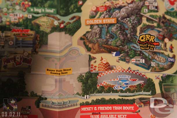 To close with a shot of the park map which shows the new entrance way.  Also a shadowed outline of Buena Vista Street.