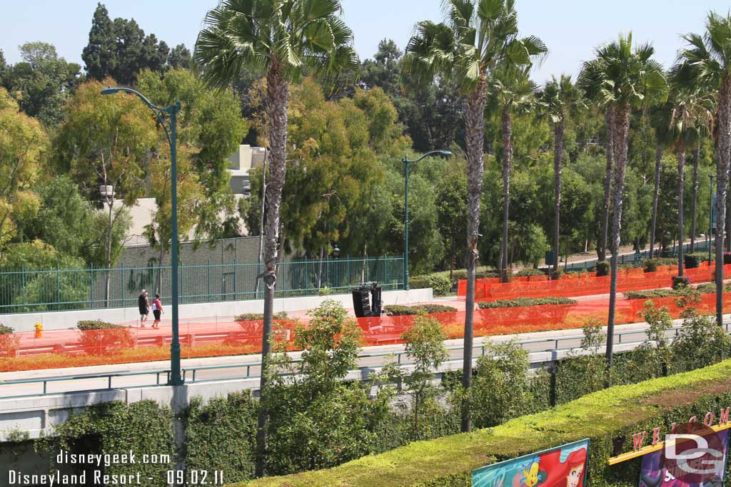 There were barriers, speakers, and other equipment set up for the 5K and half marathon runs this weekend.