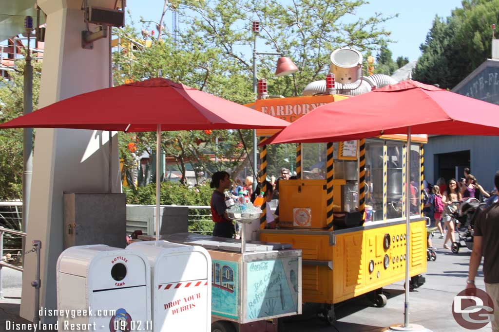 The popcorn cart looks like it has been moved slightly.