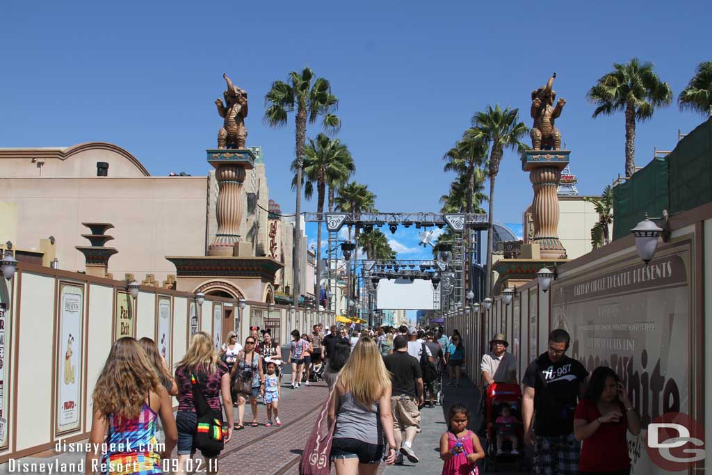 A long straight shot into the Backlot.  The walls extend down to Disney Junior now.