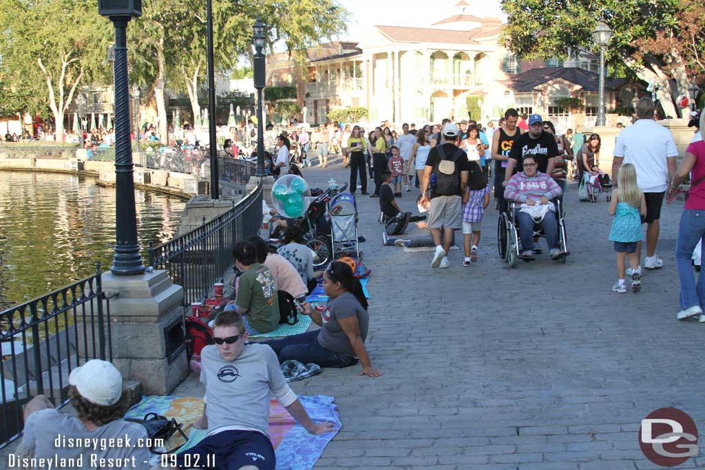 Guests claiming their spots for Fantasmic.  Still amazing that a show that started almost 20 years ago (1992) still has a fair number of people lining up 3 hours before showtime on a nightly basis.