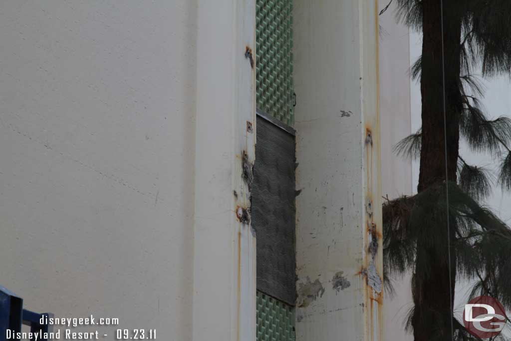 The side of the Fantasy Tower where the temp lift was attached.  They are still cleaning that up.