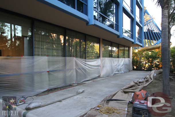 Concrete has been poured in front of the Adventure Tower.