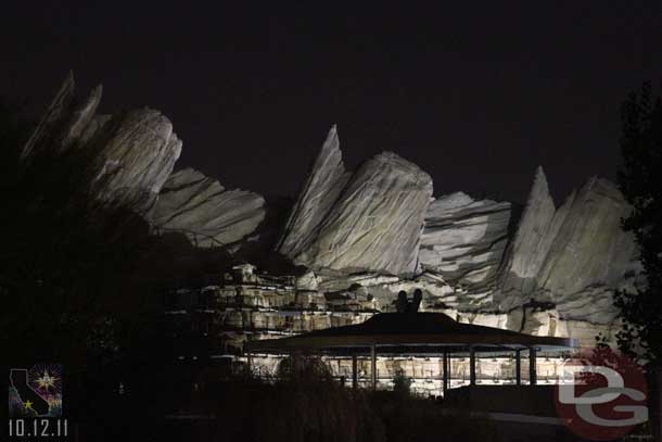 Just a couple of work lights on in Cars Land.