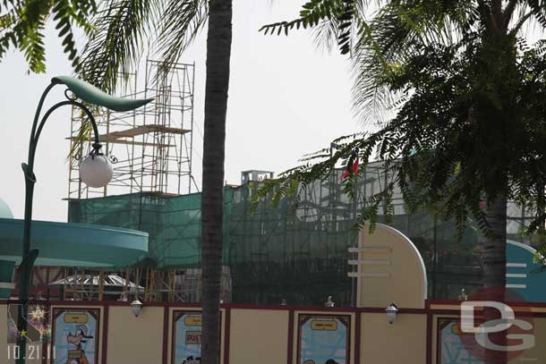 First stop DCA.  The framing for the West (right) side of Buena Vista Streets facades just past the entrance is going up.