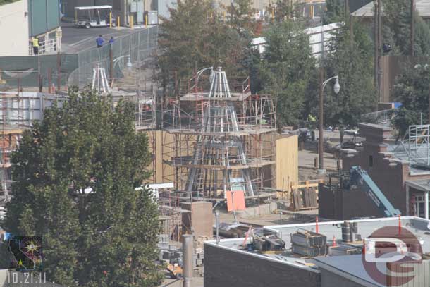 Panning to the left.  The Cozy Cones show no visible progress.  But I do see a color tile.  Wonder if that is a test or one of the panels that will go on.