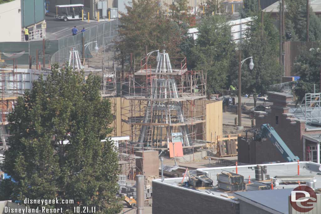 Panning to the left.  The Cozy Cones show no visible progress.  But I do see a color tile.  Wonder if that is a test or one of the panels that will go on.