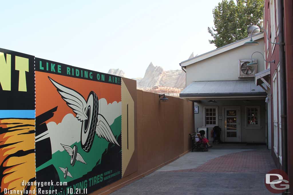 The walls are down near the baby care center.  They have removed the concrete slab the silos were on.  Also pushed the Cars Land walls out a big more now it seems.