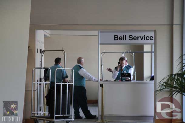 Bell services has been relocated inside and are at the end of the hallway, past the gift shop.