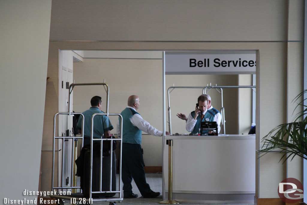 Bell services has been relocated inside and are at the end of the hallway, past the gift shop.