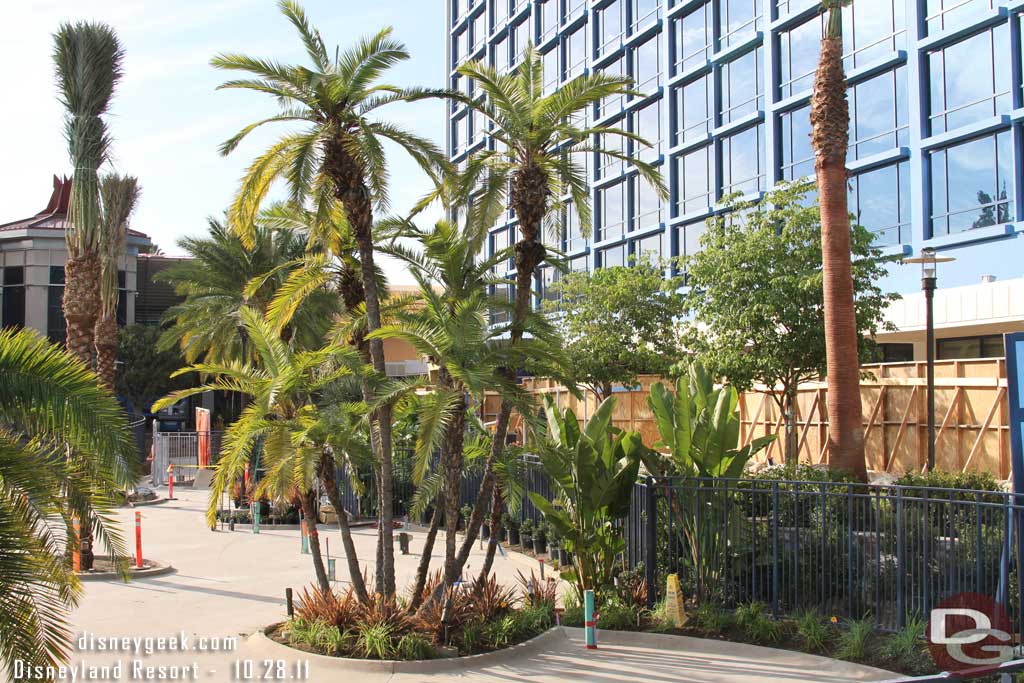 Out to the pool area. The fencing looks to be installed and more plants are in.