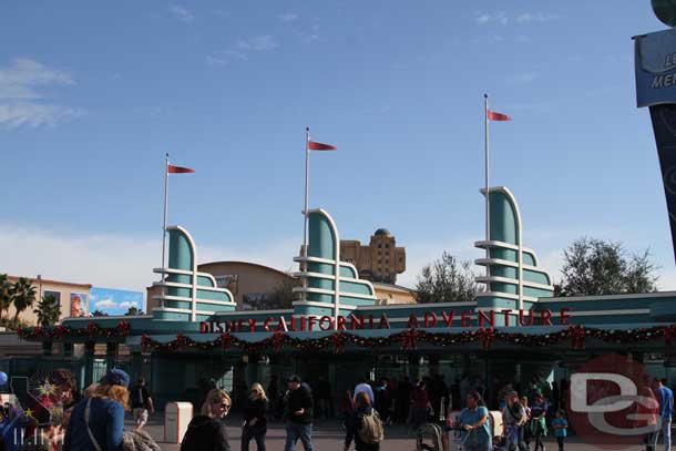 Some holiday cheer on the new DCA entrance.