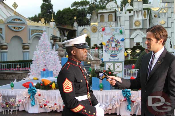 Marine Gunnery Sgt. Derrick Poteat and his family were selected as the honorary family to flip the switch.  Here he is being interviewed by ABC 7.