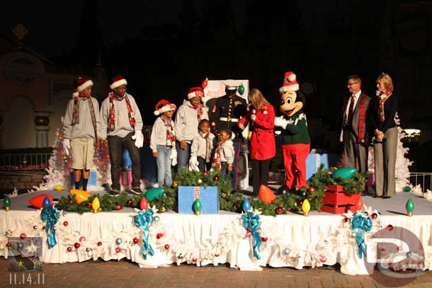 Everyone assembling on the stage.