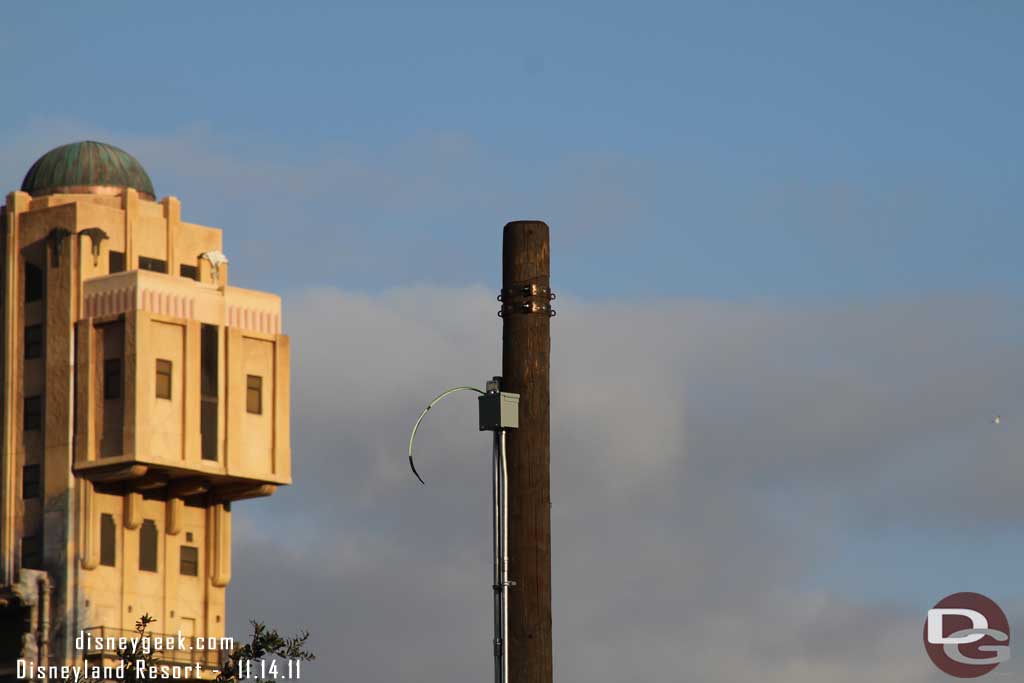 A closer shot reveals they have run the electrical conduit and wires so the permanent ones must be going up soon.