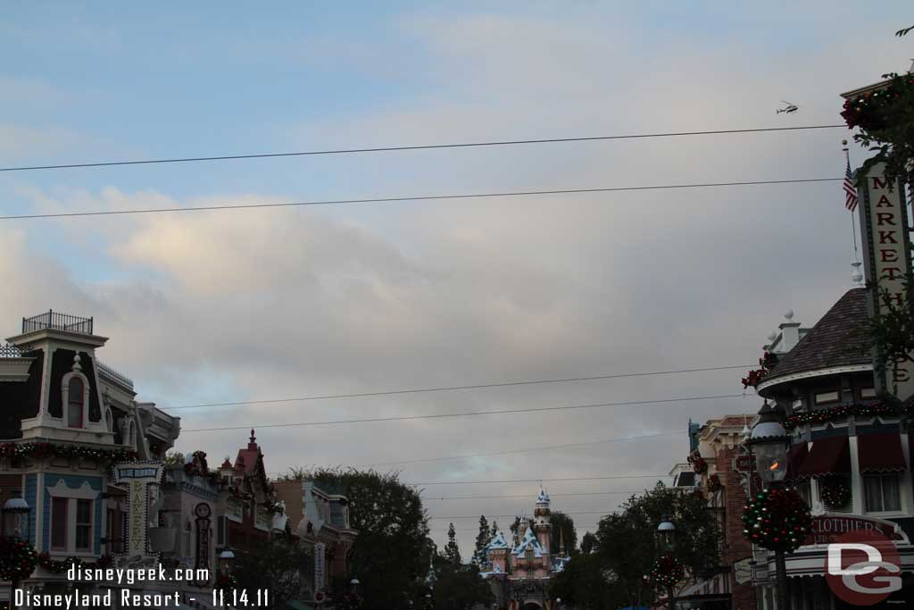 The wires are up for the garland on Main Street (guessing it will go up overnight)