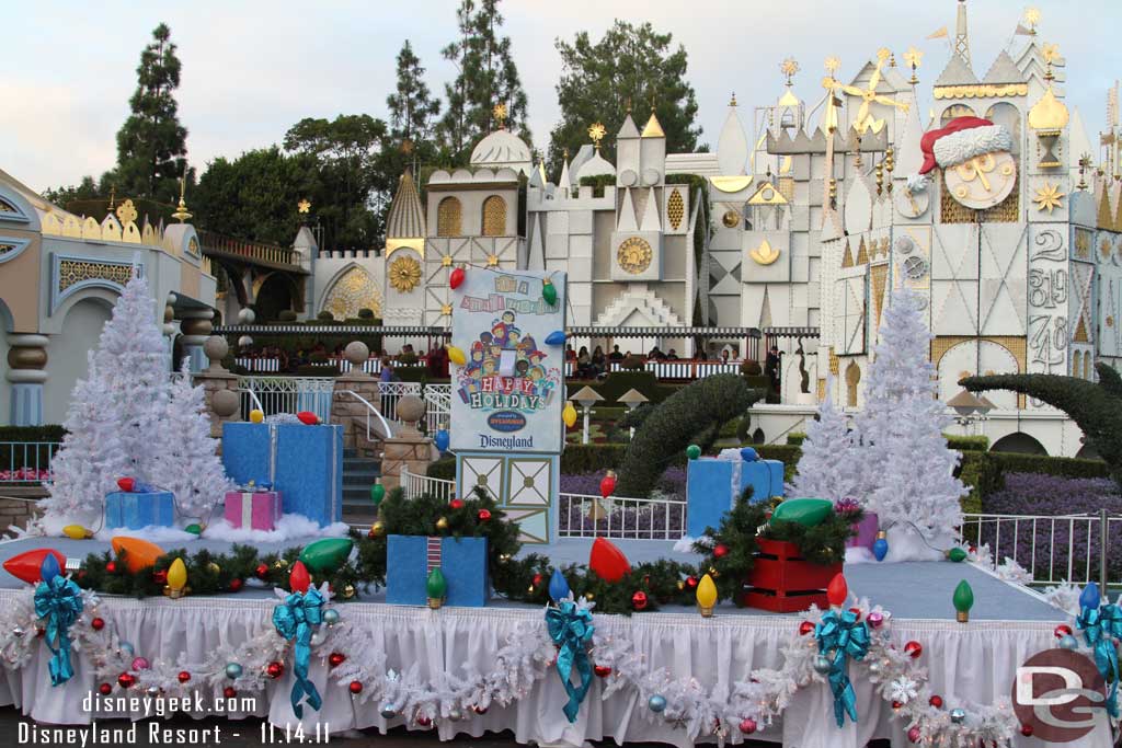 Out to Small World for the lighting ceremony.  A small stage was set up for the event.