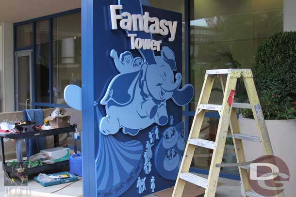 The Fantasy Tower sign was being installed.