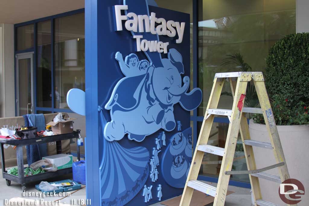 The Fantasy Tower sign was being installed.