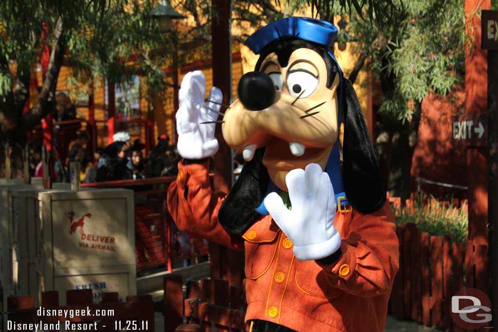 Goofy out near his Sky School for pictures