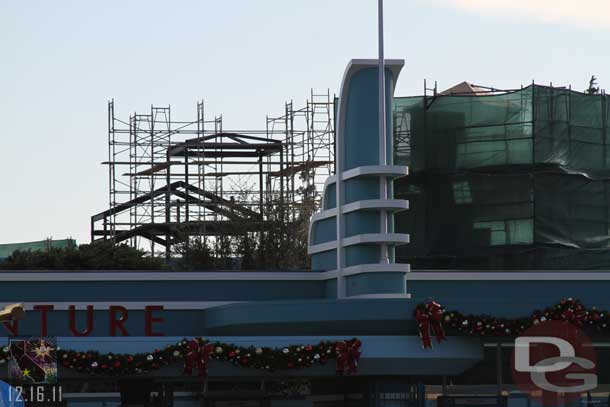 A look back at Buena Vista Street towering over the entrance.