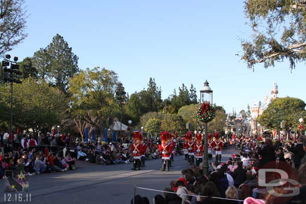 Arrived on Main Street as the Christmas Fantasy Parade was making its way down the street.  Noticed the lead unit that features Duffy was not there.  I liked the Toy Soldiers leading the way!