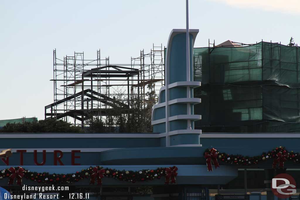 A look back at Buena Vista Street towering over the entrance.