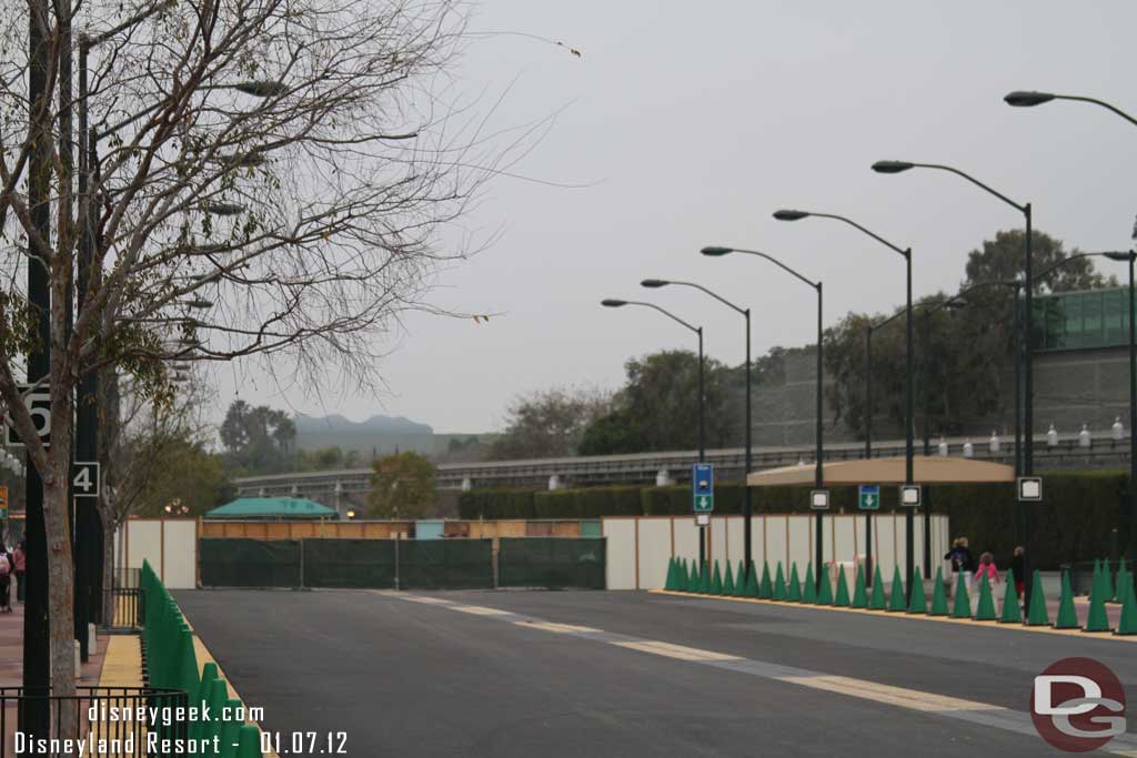 In the shuttle stop area looks like some repaving/roadwork going on at the end turn around area for the center lane.